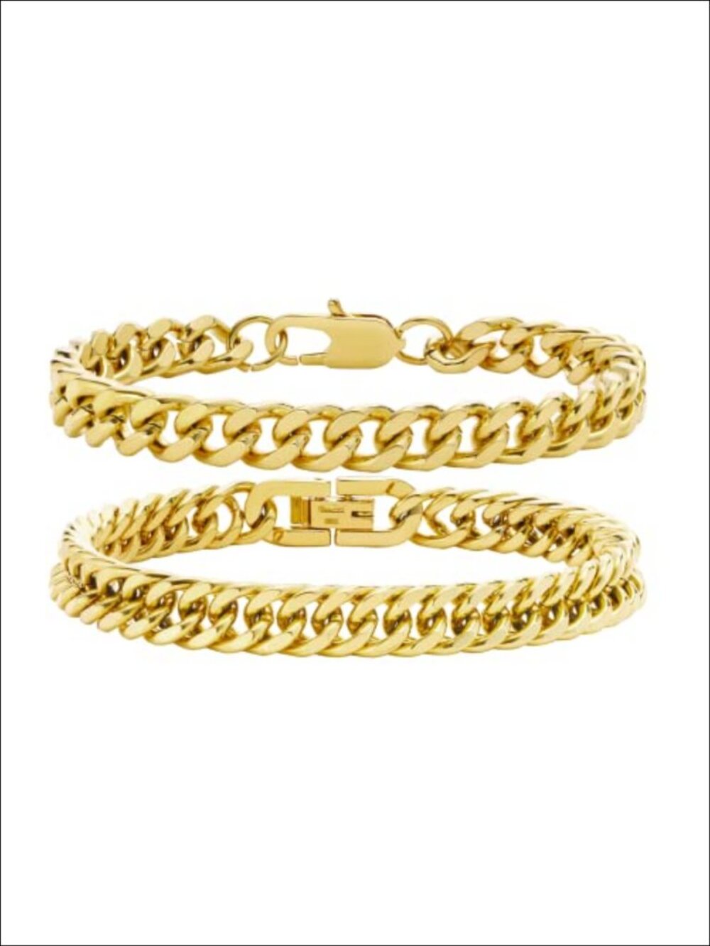 Stainless Steel Cuban Link Chain Bracelet Set Men 2 Pcs 8.3 Inch